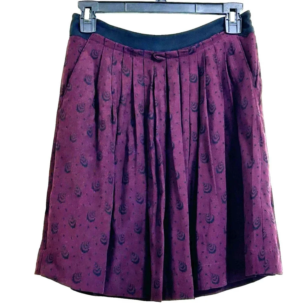 Comptoir Des Cotonniers Skirt Size 36=4 Wine Red Floral Pleated Mini Skirt